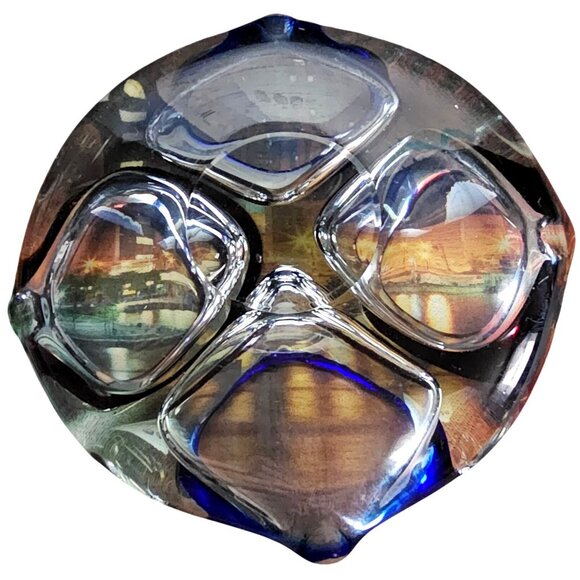 Mid-Century Modern Glass Divided Dish With Blue & Smoky Brown Accents Astray - Picture 3 of 4